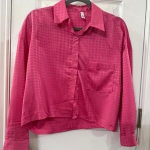 Hot pink herringbone blouse